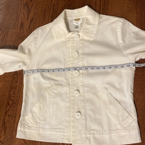 Like NEW TALBOTS cotton white jacket denim Med weight 5 button down pockets Sz12 - Picture 9 of 12